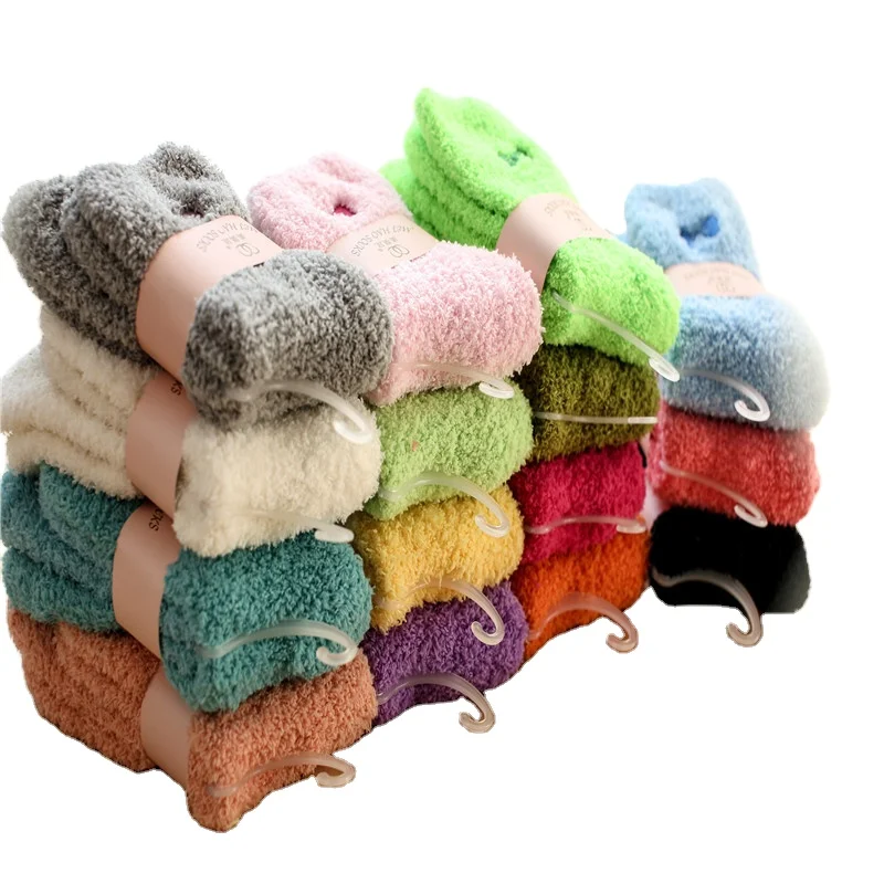 

In Stock Soft Comfortable Cute Colorful Sweet Warm Winter Microfiber Floor Women Sleeping Knitted Fuzzy Socks For Girl, Custom color