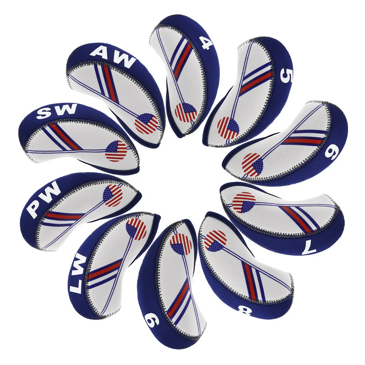 

Golf White & Blue US Flag Neoprene Golf Club Wedge Iron Protective Headcover for All brands