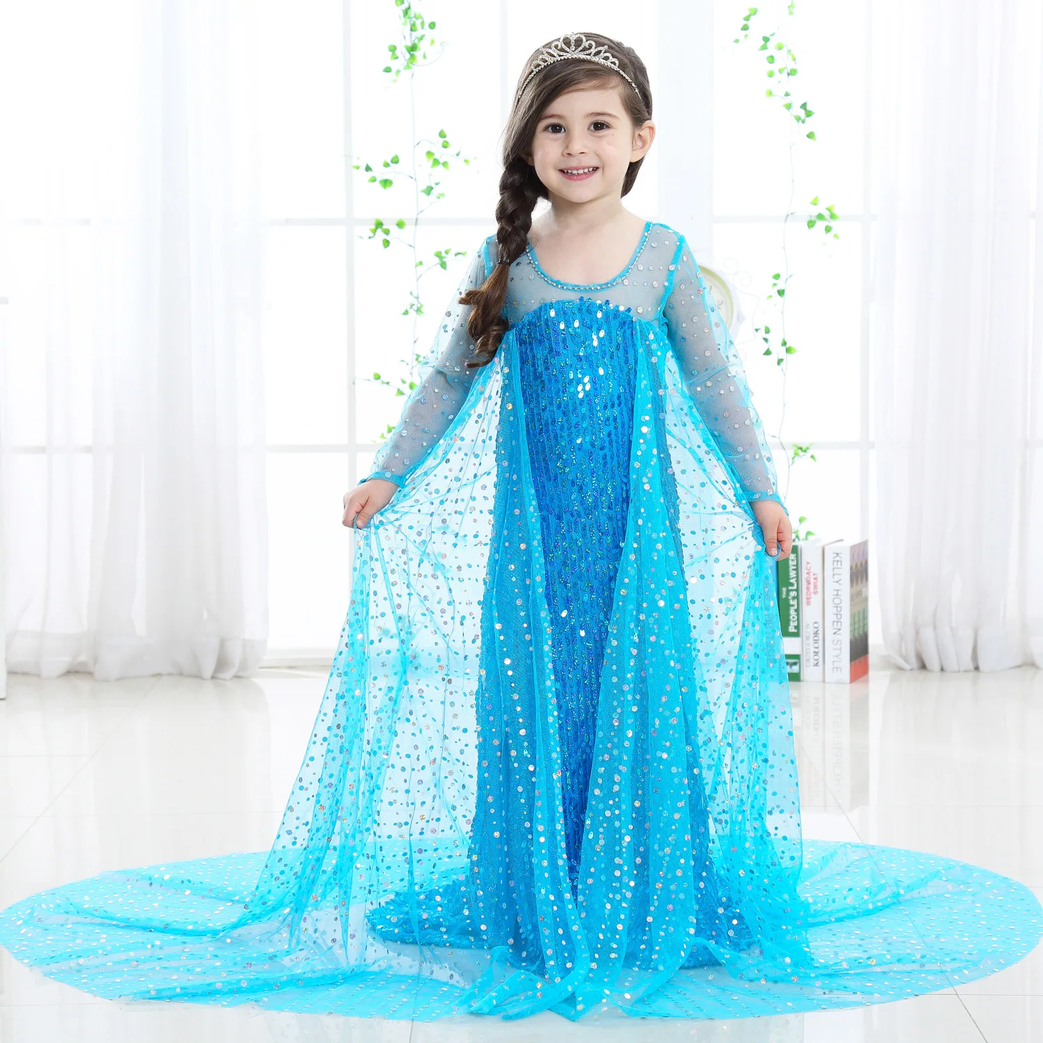 

2-10 Years Luxury Sequin Birthday Party Elsa Dress Girls Princess Costume for Halloween Carnival Party Birthday Dress Up Set, 2 color available