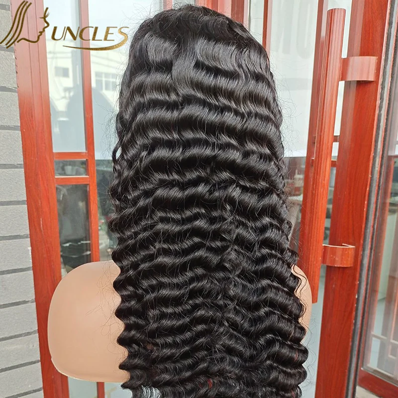 

Uncles 13x4 wavy lace front human hair wig natural color 40 inch deep wave transparent lace wig hd lace wig for black women