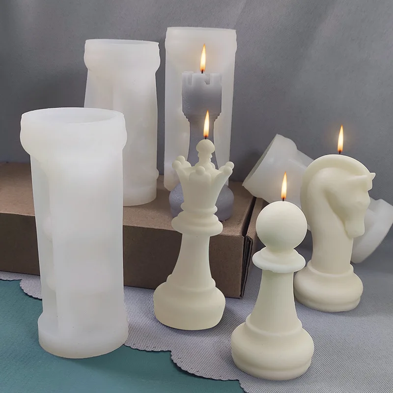 

DIY Geometry Series Wholesale Chess-Titans-Shaped Food-grade Silicone Rubber Mold For Candle Making Candle Moulds, White