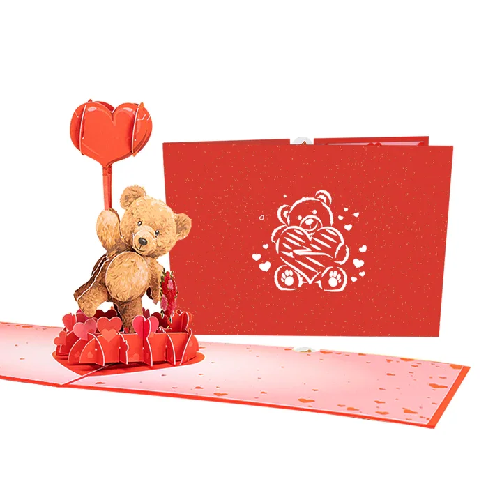 

New Arrival Luxury Love Bear From Heaven 3D Pop Up Cards For Valentine's Day Handmade Reusable Pop Up Greeting Cards