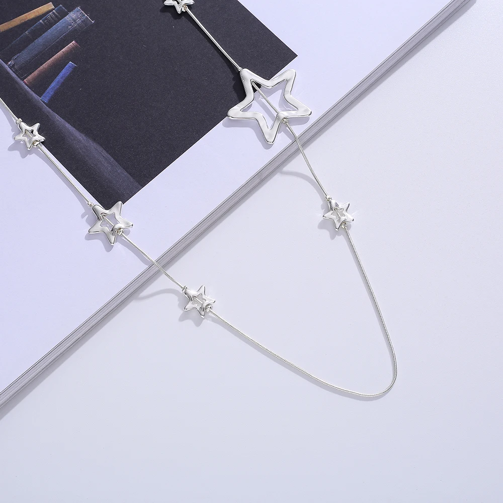 

TongLing necklace alloy silver thin tiny strand five point star shape rope women fashion sweater necklace