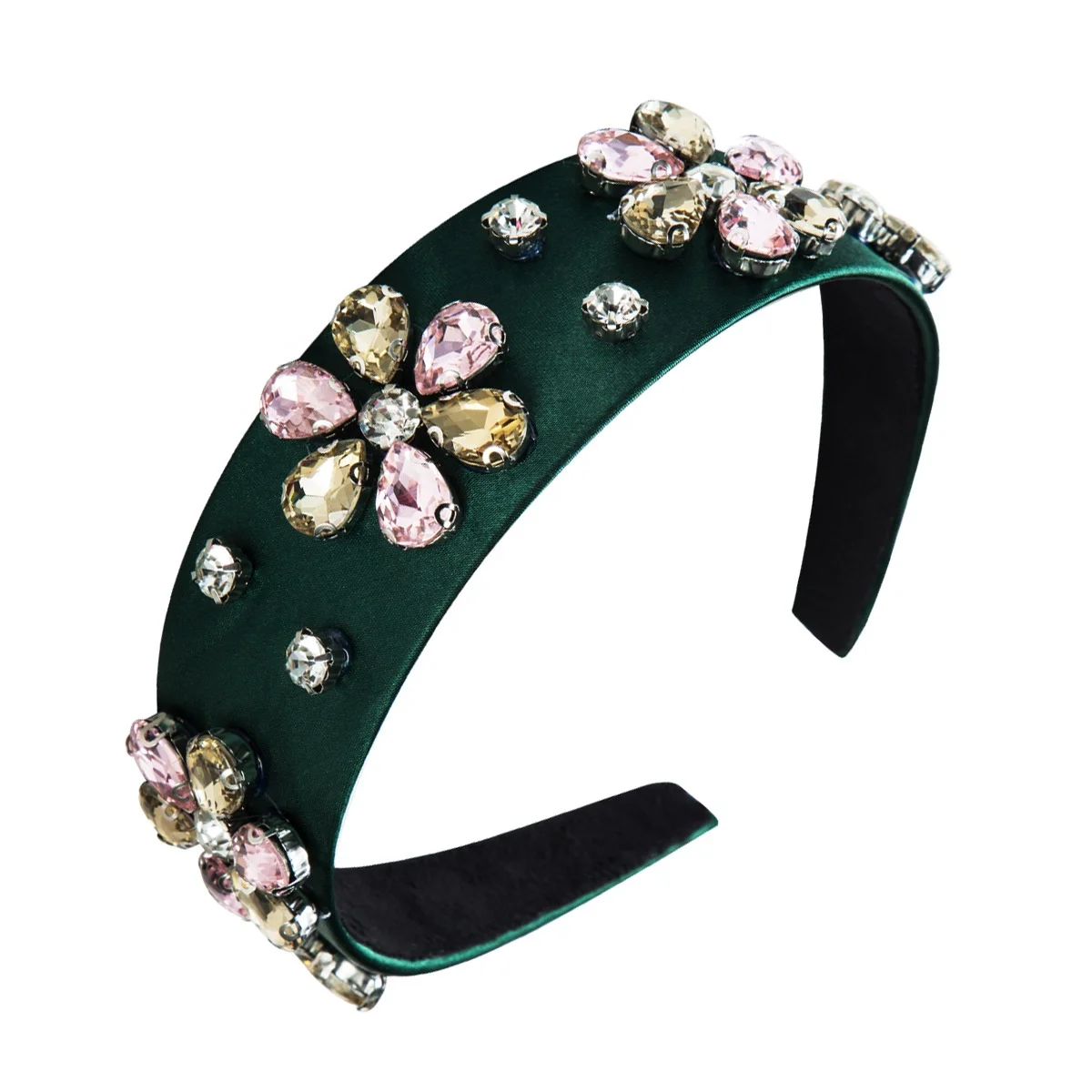 

Luxury Crystal Hairbands Charm Vintage Baroque Crown Wedding Hair Jewelry Elegant Velvet Satin Headband For Women Girls, Picture shows