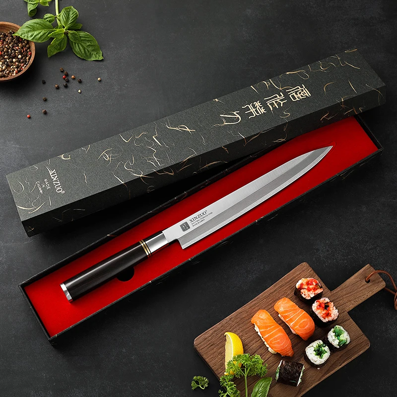 

NEW 240-300mm Professional Stainless Steel Kitchen Sushi Slicing Knives Japanese Sashimi Knife with Nature Ebony Wood Handle