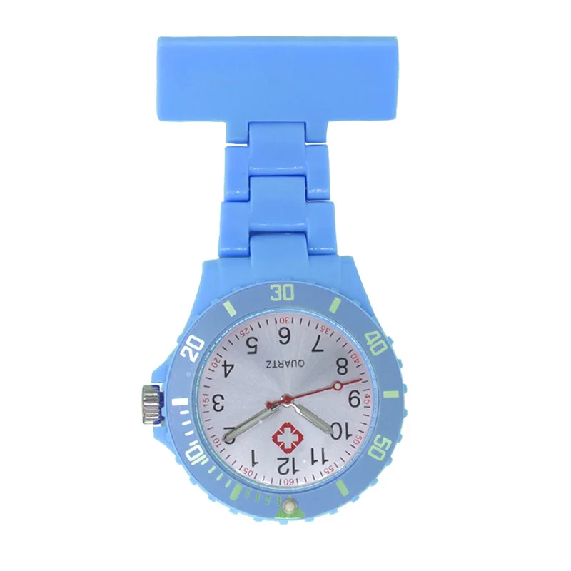 

Plastic Brooch Design Cheap Colorful Portable Medical Watch Doctor Chest Pocket Japan Quartz Movement Nurses Watch 2021