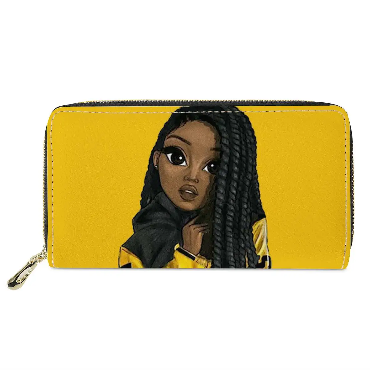 

New Design Black Art Afro Lady Girls Printed PU Leather Fashion Lady Long Wallet For Womens Luxury Purse Wallets Phone Case