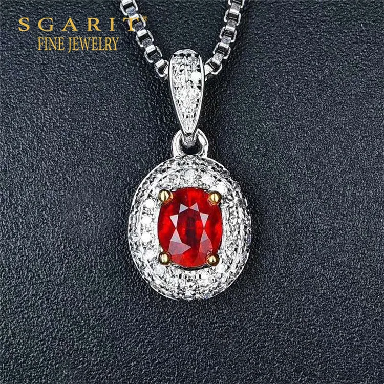 

SGARIT hot sale European 18k gold women necklace part 0.4ct natural pigeon blood red ruby pendant jewelry