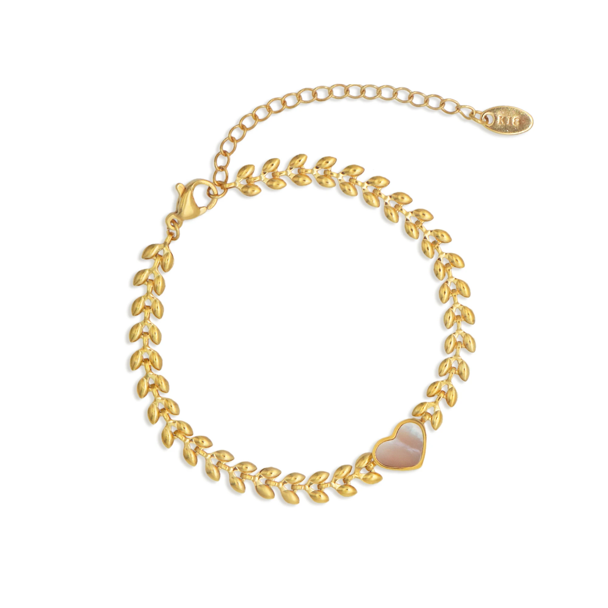 

Chris April in stock fashion jewelry PVD gold plated 316L stainless steel heart sea shell wheat chain Bracelet for women