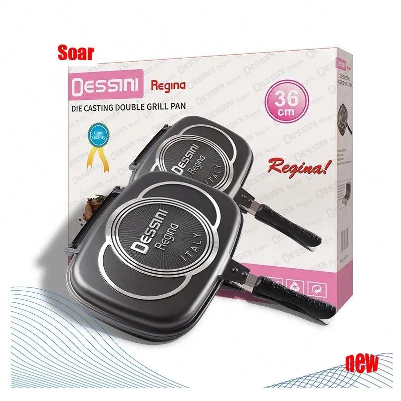 

Dessini Multi Functional Smokeless Non Stick Double Side Square Cooker Grill Pan Cast Aluminum For Stove