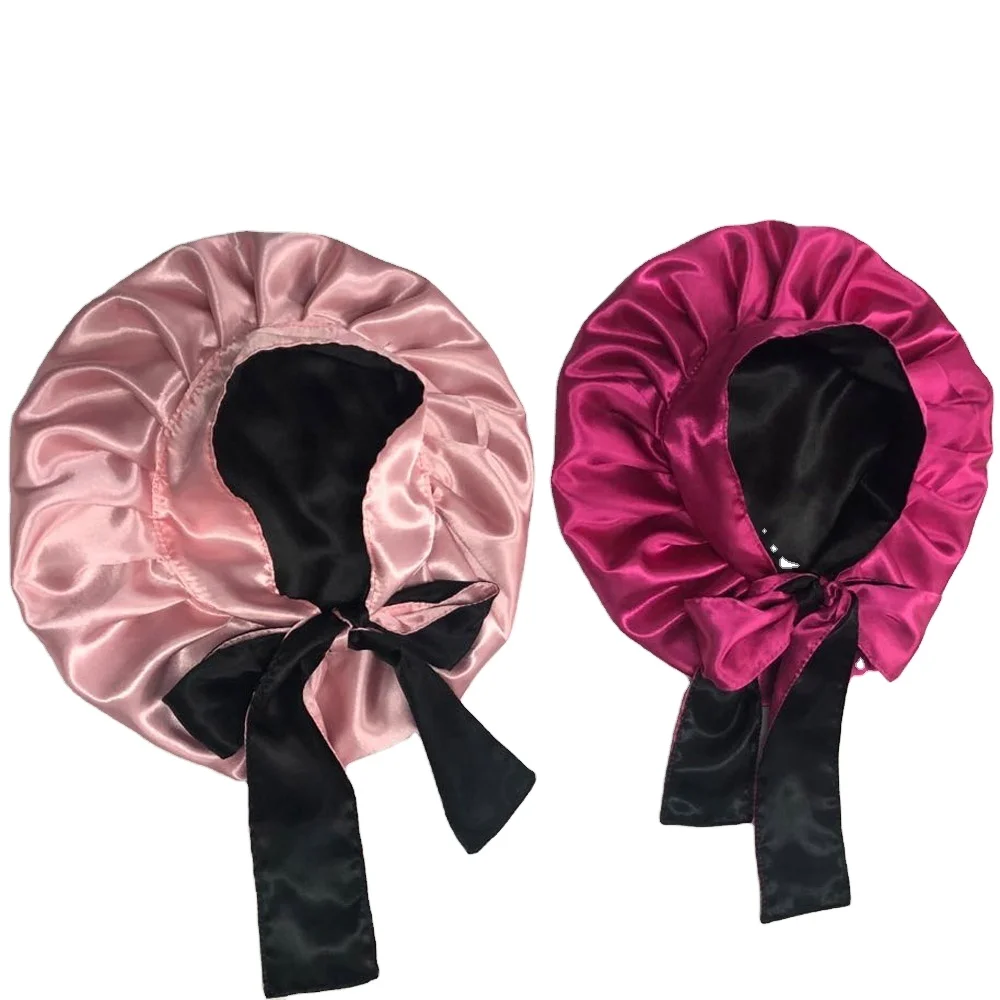 

2 Colors Use Hair Wig Grip Headband Hairwrap with Double Layers Reversible Silk Satin Bonnet, Customized