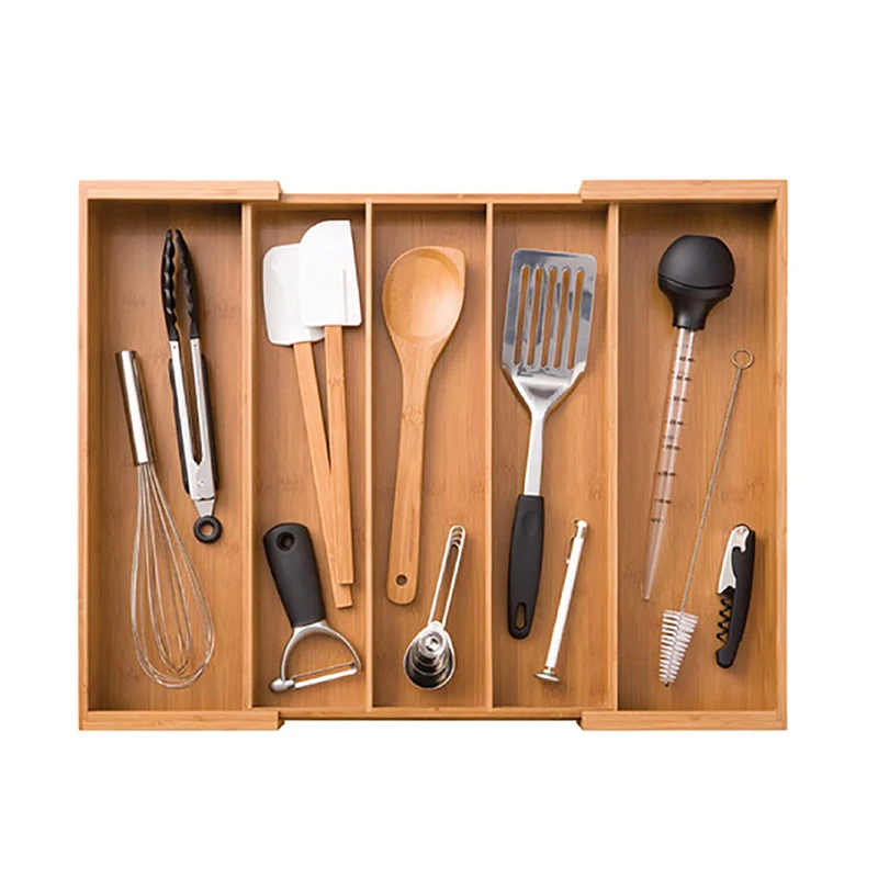 

Expandable Bamboo Wood Adjustable Cutlery Utensil Tray Organizer For Tableware Storage