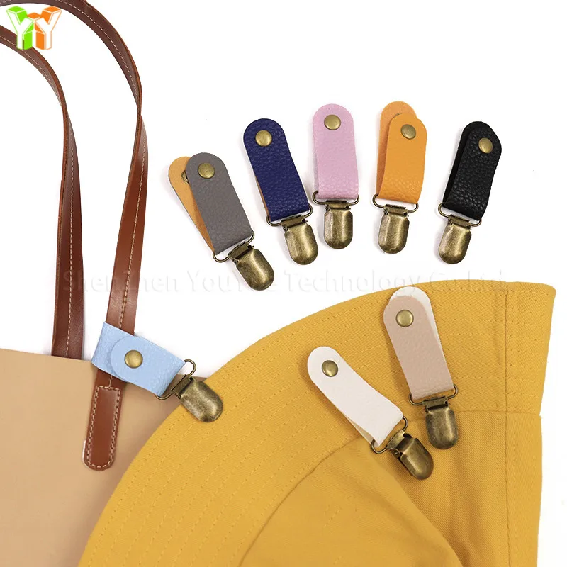 

Ready to ship Faux Leather Hat Holder Handbag Backpack Hat Holder Clips For Travel Duckbill Bucket PU Leather Hat Clip