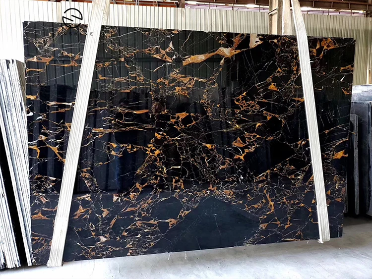Good Quality Athens Portoro Golden Black Marble Slab Price For Project