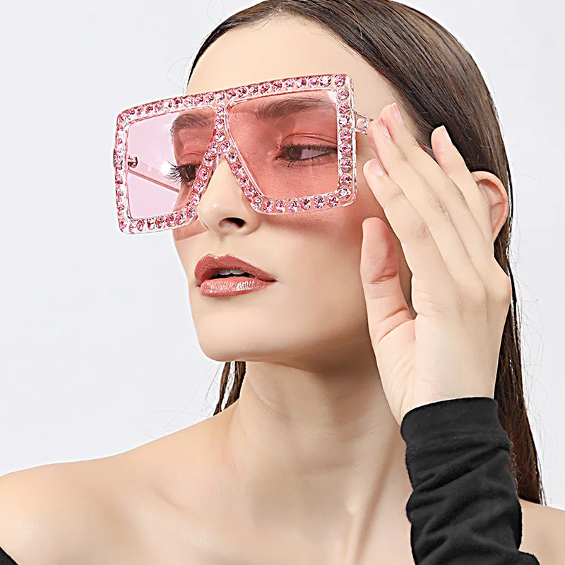 

Shining Diamond Sunglasses Women Brand Design Flash Square Shades Female Mirror Sun Glasses Oculos Lunette