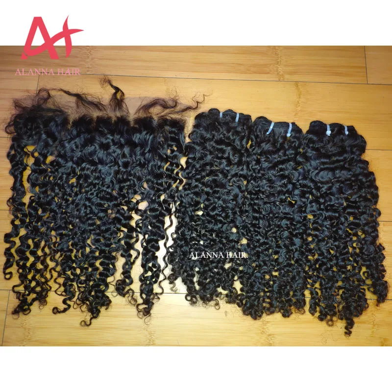 

New Grade 12A Virgin Haiir Weave Bundles Frontal Raw Cambodian Soft Kinky Curly Hair Bundles With Lace Frontals Can Be Dyed