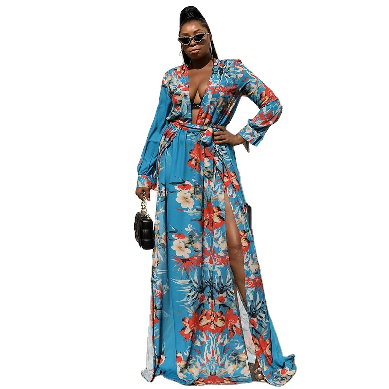 

Big Swing 2021 New Design Floral Dinner Dresses See Through Dress Plus Size Evening Dress Long Sleeve