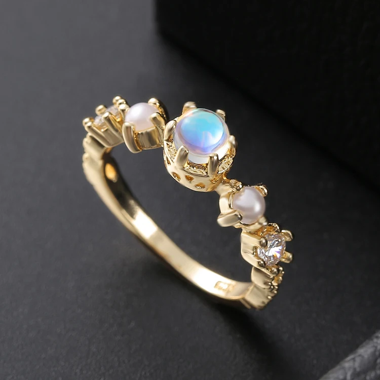 

Hot selling rainbow moonstone rings gold plated opal stone personalized ring for woman, Optional as picture,or customized