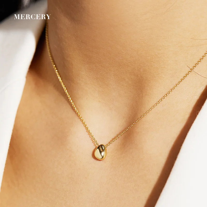 

Sterling Silver Pendants 14K Plating Necklace ORB Geometric Unisex Charm Beans Shape Sterling Silver Gold Plated Small Necklaces