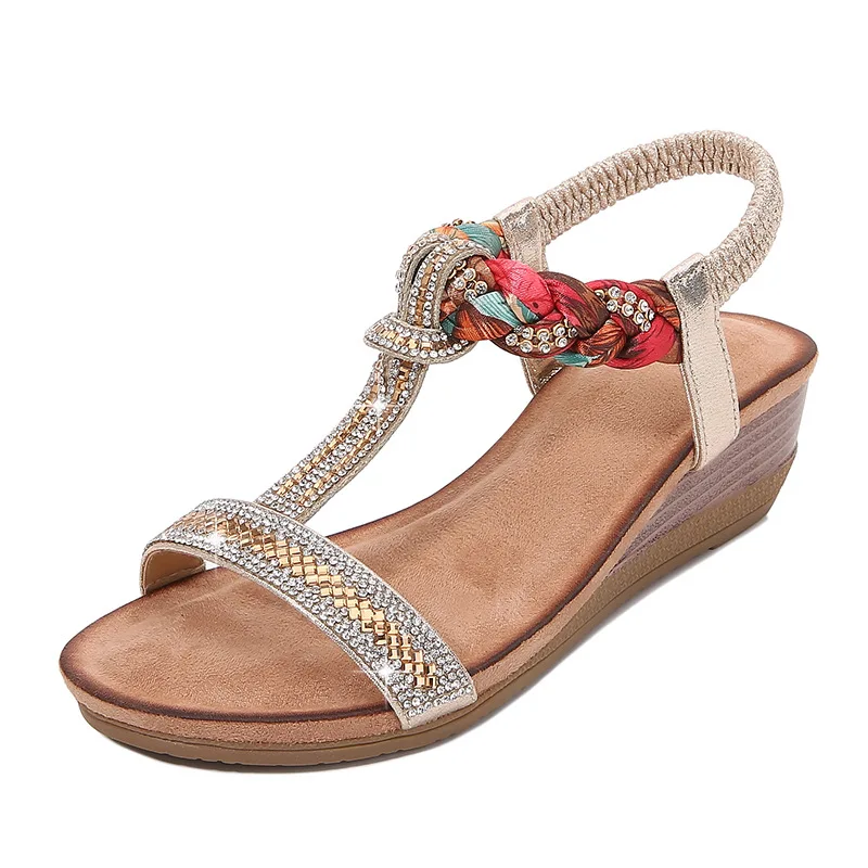 

Amazon New Design Wholesale Female Fashion casual diamond Beach Buckle Strap Sandals Ladies Women Summer Sandals summer shoes, Gold,silver,champagne,black