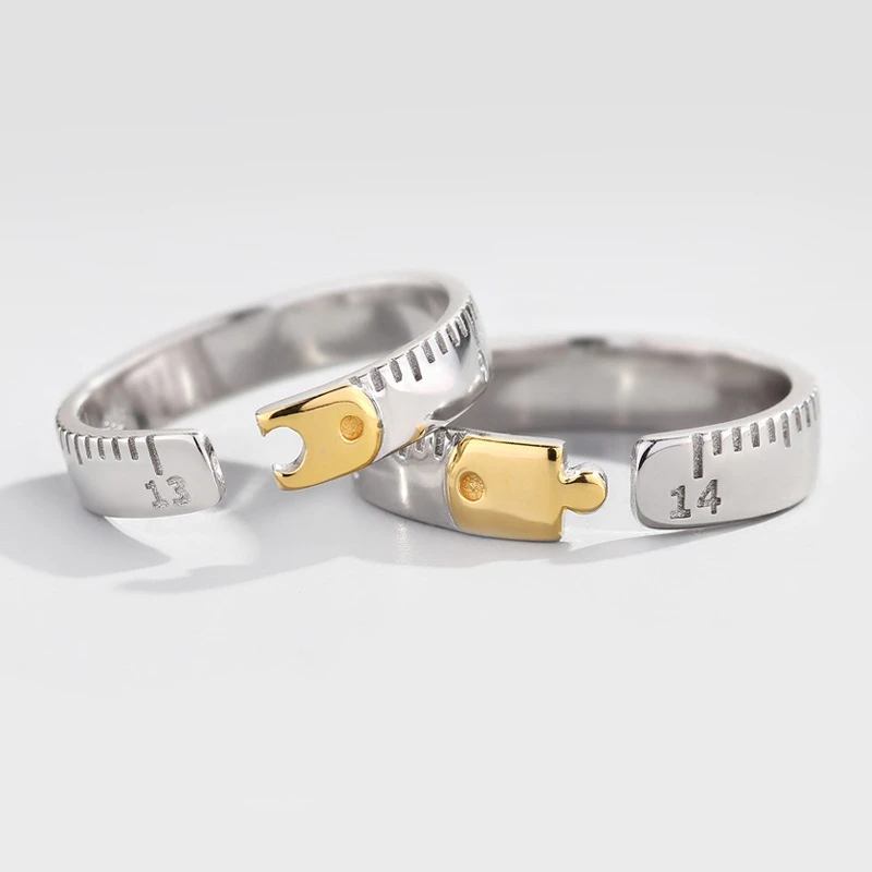 

925 Sterling Silver Ruler Couple Rings For Lovers' Creative Texture Elegant Custom Ring Women Men Wedding Jewelry Gift, Picture