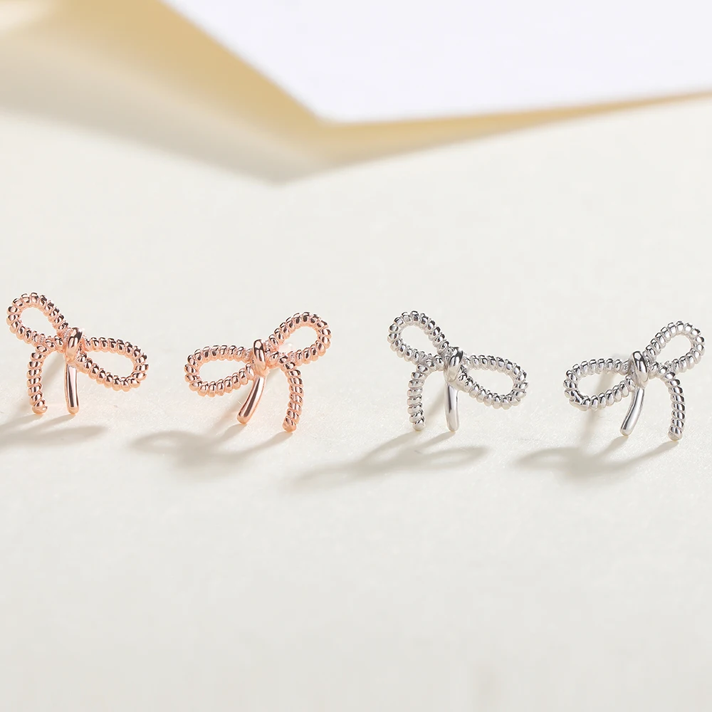 

ZHILIAN Fashion 925 Sterling Silver JewelryCute Bow Shape Stud Earring for Women