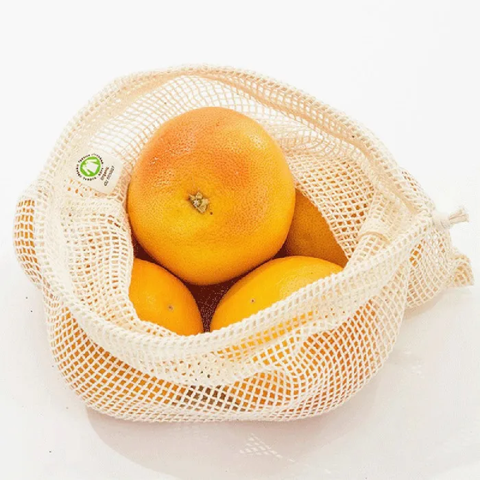 

Custom recycle organic drawstring biodegradable produce cotton mesh grocery shopping foldable store muslinreusable storage bag, Natural