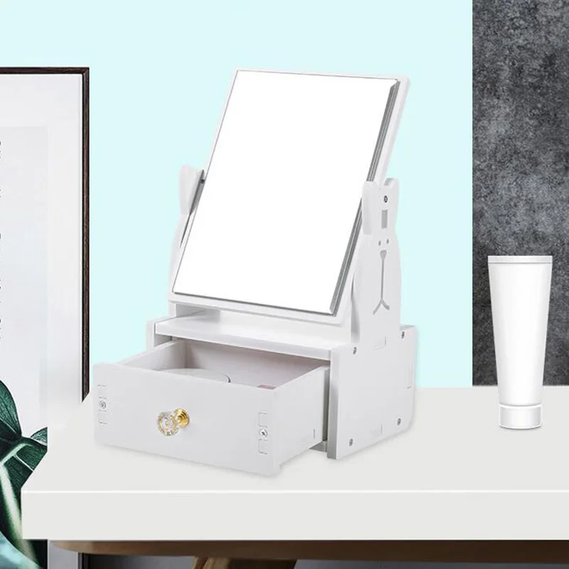 

White Makeup Organizer Modern Jewelry and Cosmetic Storage Display Boxes with Mirror Cosmetic Storage for Bathroom