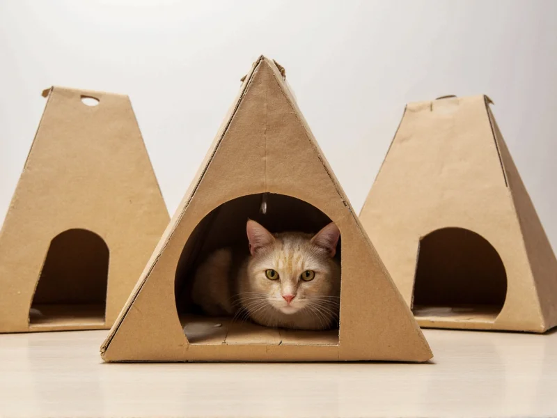Eco-friendly cardboard cat cave with multiple entrances