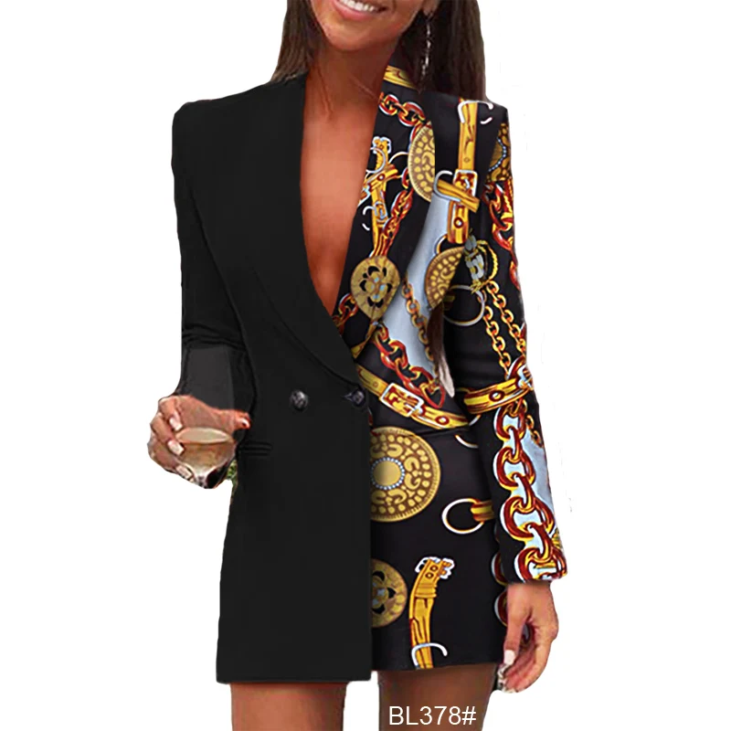 

New European and American Patchwork long-sleeved suit fashion business tops