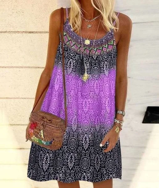 

Women Summer Chiffon Dress Ladies Printed Boho Loose Casual Dresses Plus Size Dress 2021, Shown