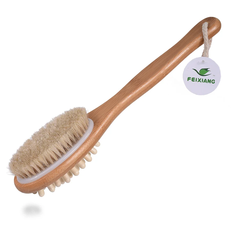 

TREESMILE bath brush bamboo soft horsehair bristle double Massage body dry brush OEM logo Natural brushes Factory Good quality