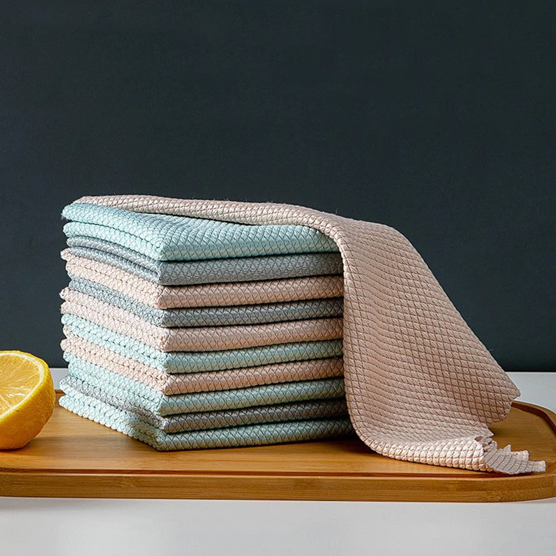 

30*40cm 3 Packed Microfiber Dish Cloth Lint-free Cleaning Fabric Dishcloths Rags Dish Towel Glass Cleaning Cloth For Kitchen, Random color