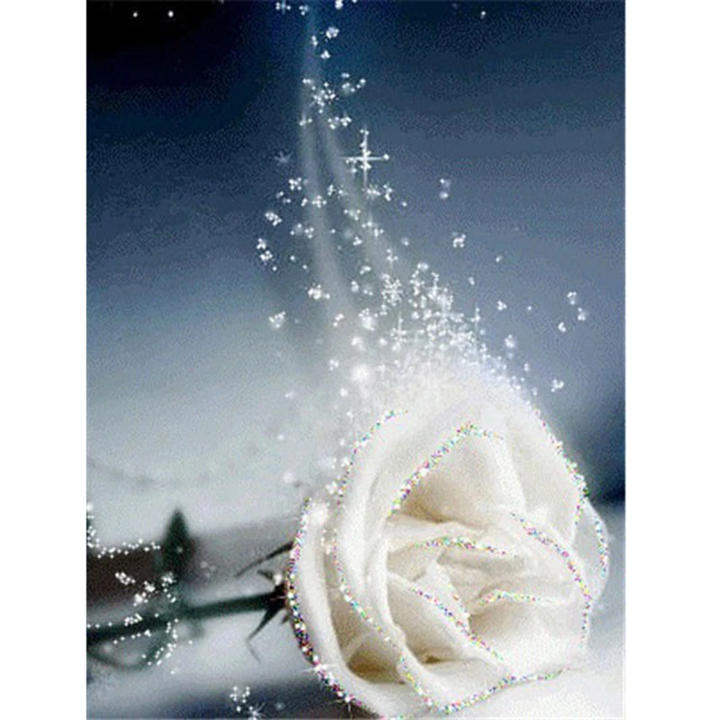 Image of White Rose Diamond Painting New Flower Shining ab Full Drill Rhinestone Diamond Painting Home Decor Wall Art Crafts Gift