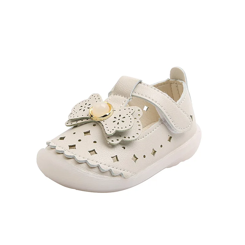 

New Style Bowknot Girls Casual Shoes Children Baby Leather Shoes, Pink/beige