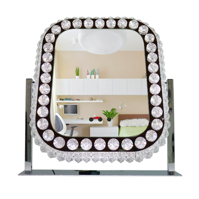 

Crystal Diamond Makeup Mirror with LED Lights Hollywood Makeup Mirror Vanity Mirror with 3 Lights, Sliver