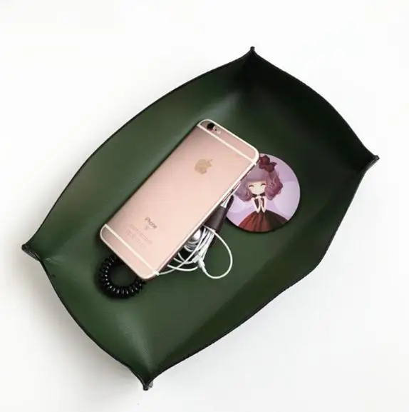 
Custom Ins hot North Europe style Leather folding Valet Storage coin Trays for Beautiful porch home 