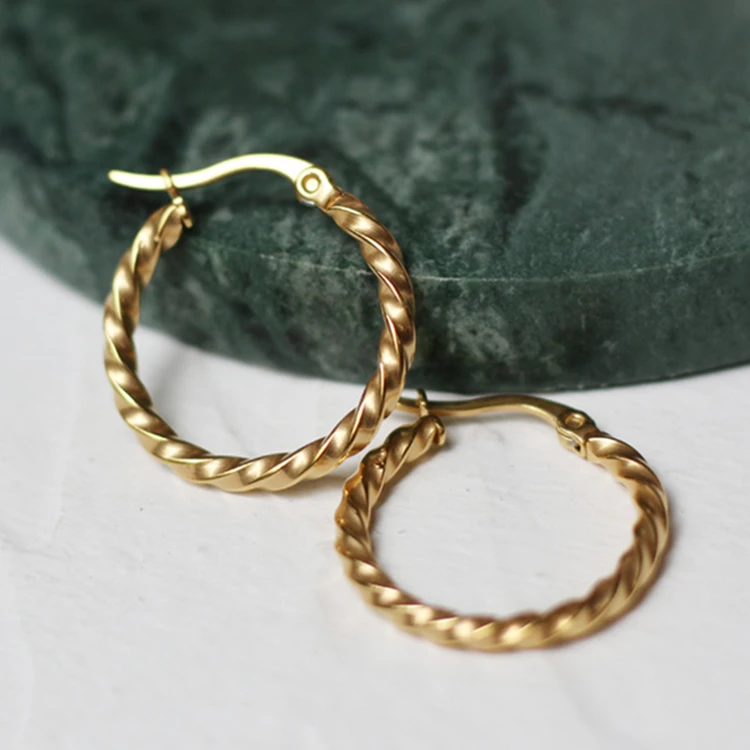 

Hot Selling 18K Gold Plated Stainless Steel Women Earrings French Style Gold Spiral Mini Twist Hoop Earrings