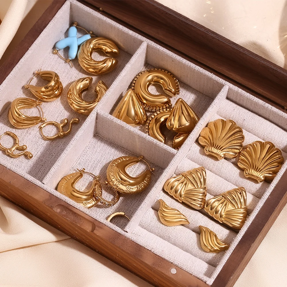 

Waterproof Earrings Gold Plated Jewelry Set Twisted Hollow Earrings Ear Cuff Stainless Steel Earrings Set
