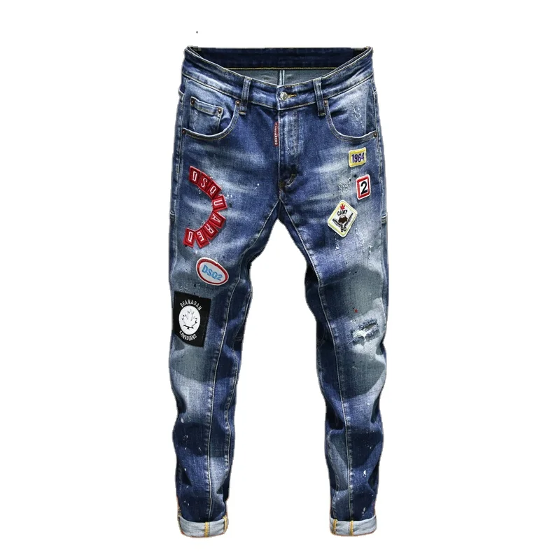 

New jeans men ripped jeans for men elastic skinny paint slim pants men clothes trousers hip hop streetwear Spring Autumn blue, Picture color