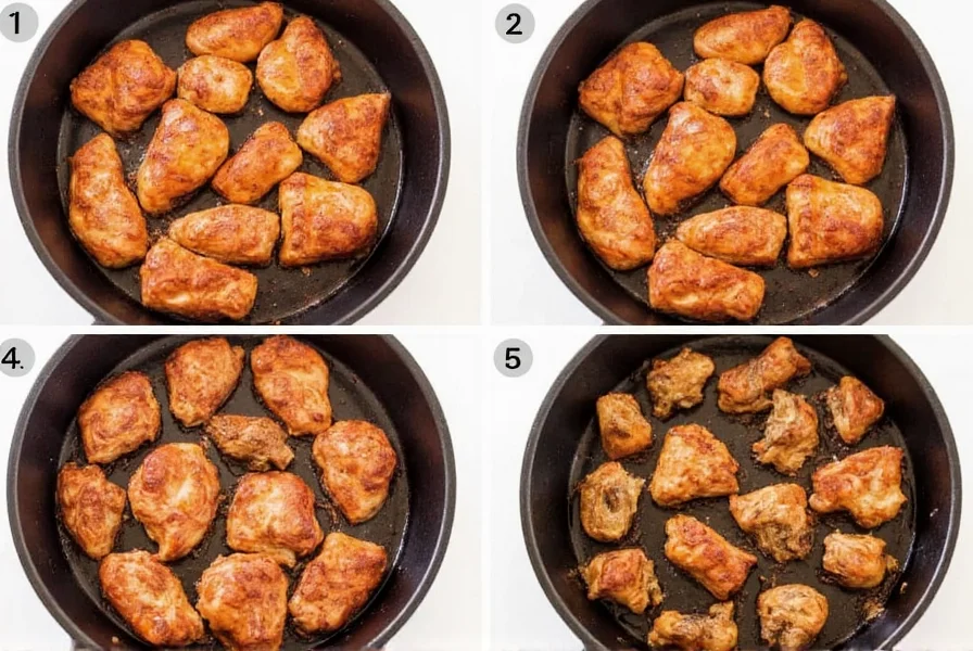 Step-by-step Dr Pepper chicken preparation showing marinating and searing process