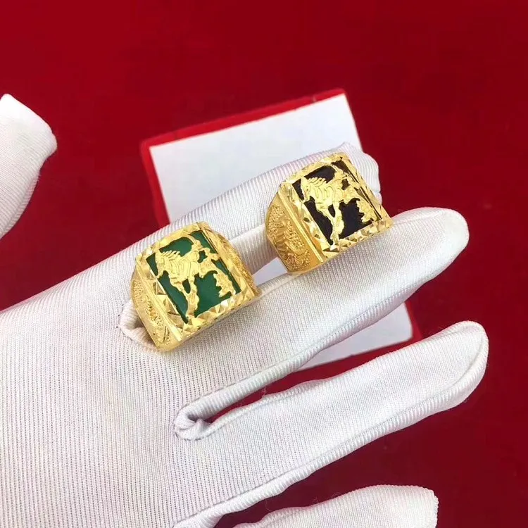 

Dubai Gold Gemstone Dragon Ring Brass Gold Plated Gemstone Horse Ring Exquisite Craftsmanship Gold Fortune Fortune Men's Jewelry