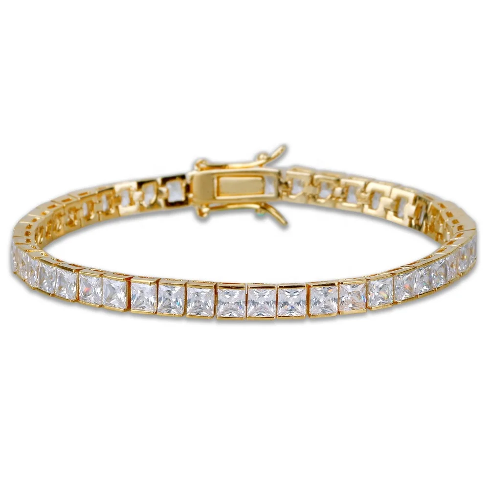 

6mm Gold Box Chain Bracelet Diamond Square Zircon Tennis Bracelet Jewelry, Picture shows