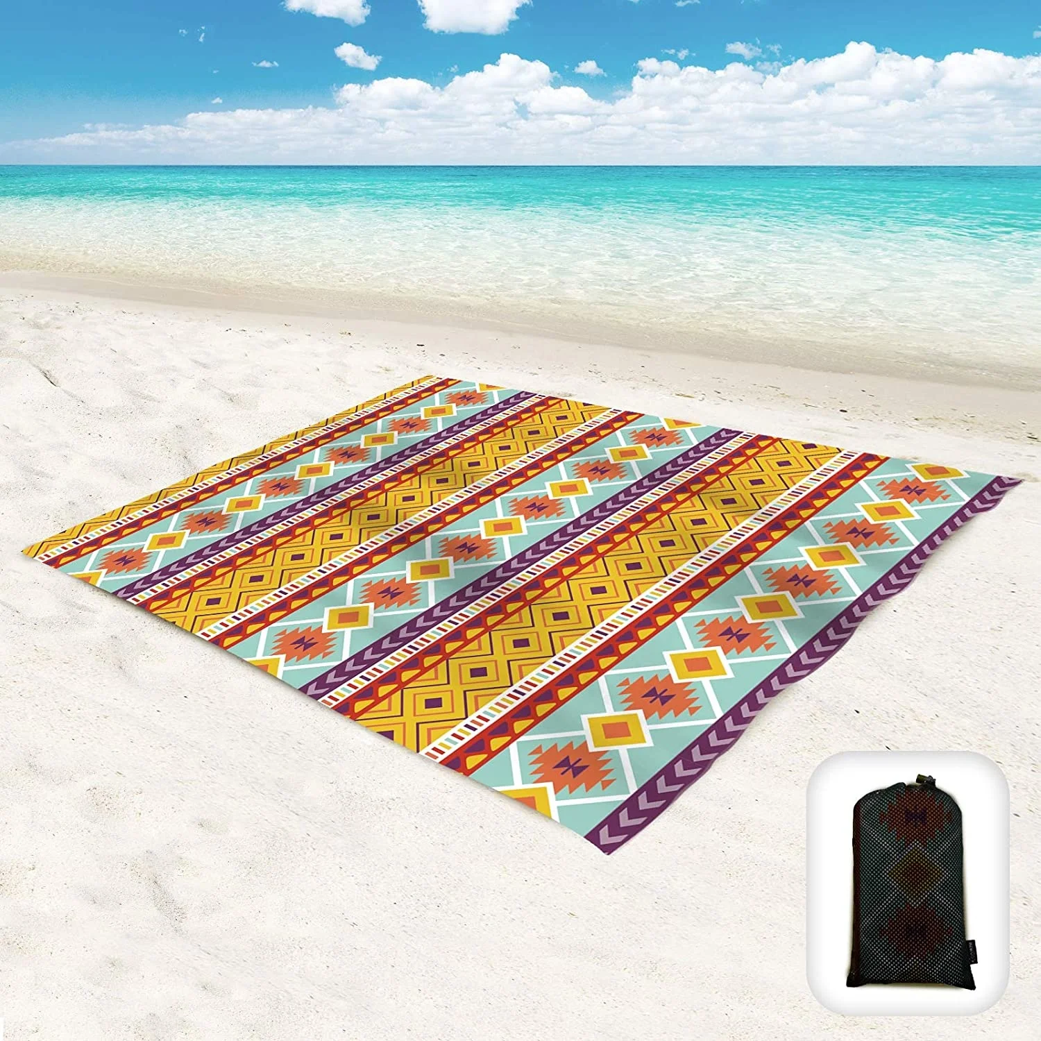 

Sand Proof Beach Blanket Oversized Waterproof Sand Free Beach Mat with Corner Pockets Portable Mesh Bag for Beach Fest