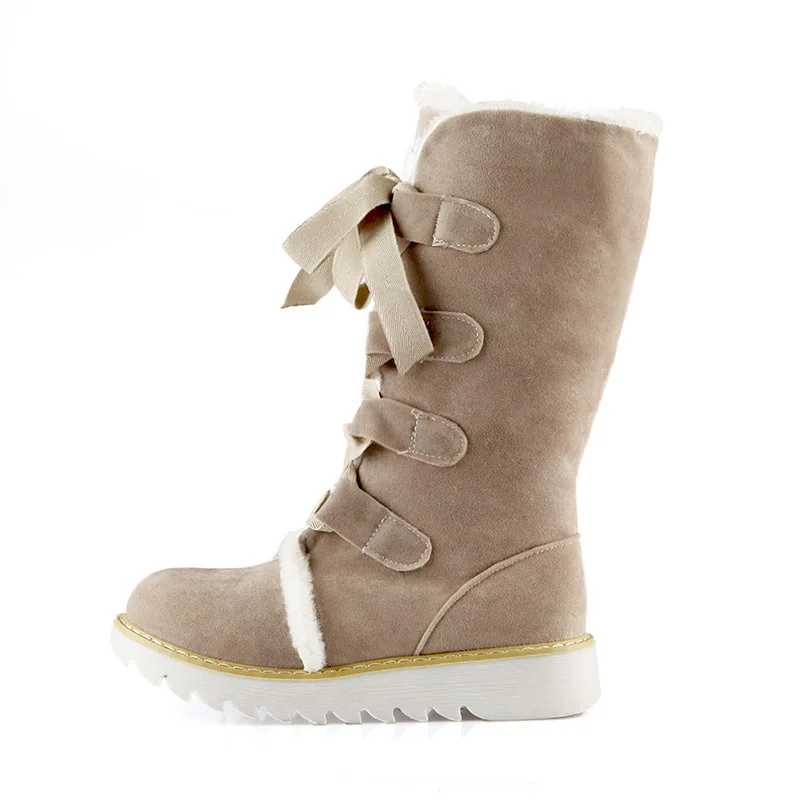 

Winter Round head waterproof platform Lace-up solid color Snow boots for ladies