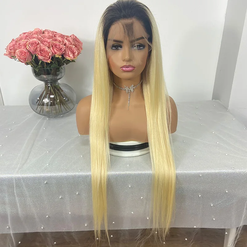 

Hot Sale Brazilia Cuticle Aligned Straight Blonde Ombre Color 1B 613 Lace Front Wig Human Hair