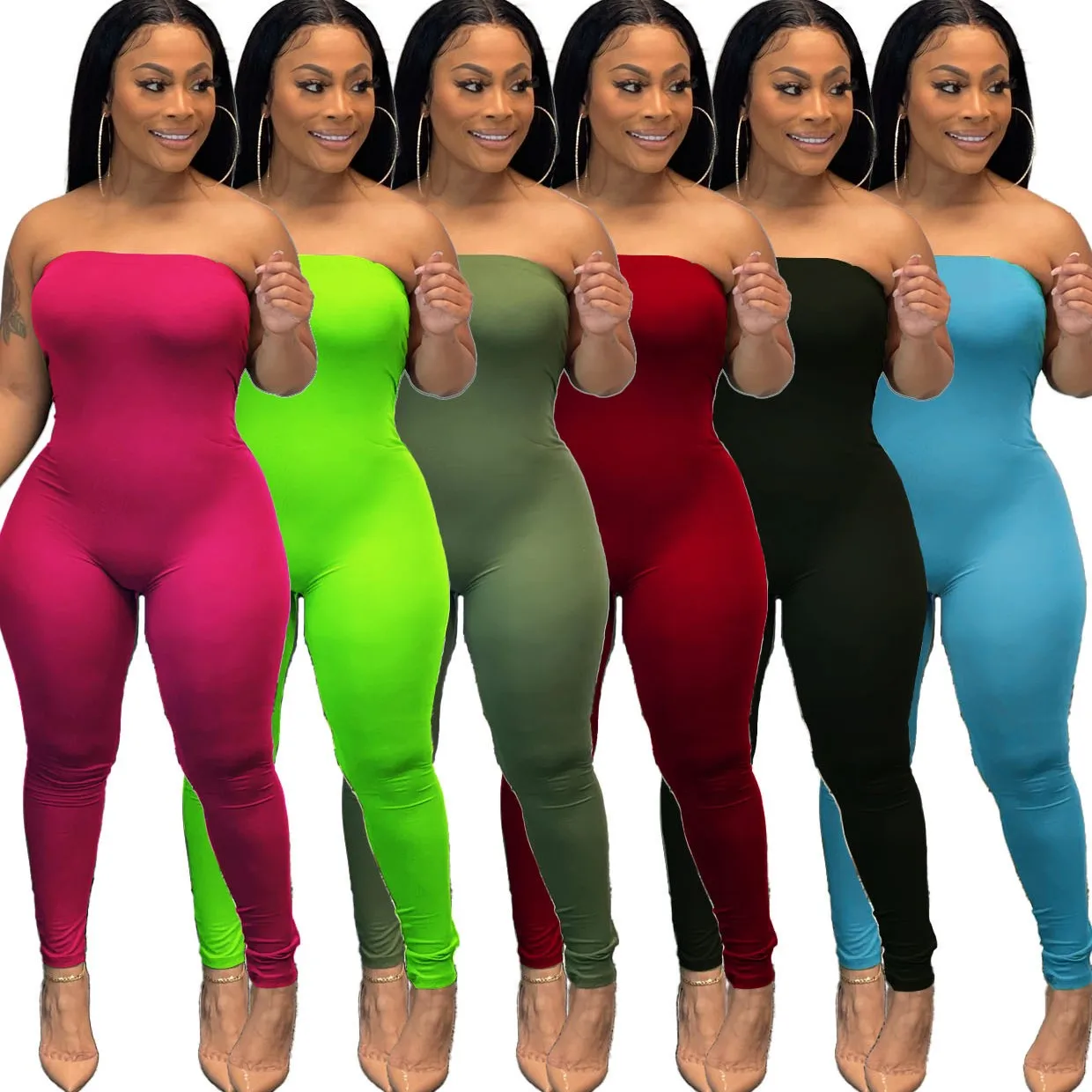 

X02541S New Stretchy Bodycon Rompers Womens Jumpsuit Sleeveless Fashion Spring Streetwear 2021 Jumpsuits One Piece Clothing, Blue/black/red/army green/rose red/fluorescent green