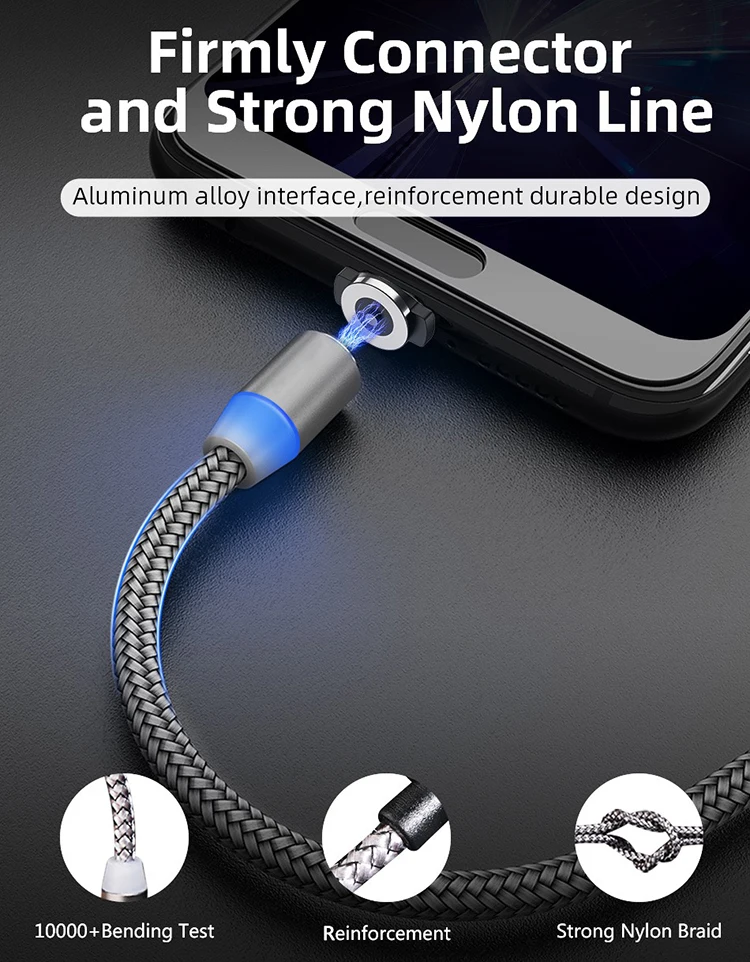 Pysoon Wholesale LED Nylon Braided Charging Cord 3 In 1 Usb Magnetic Cable Charger for iPhone 11,Type-C,Android - ANKUX.COM