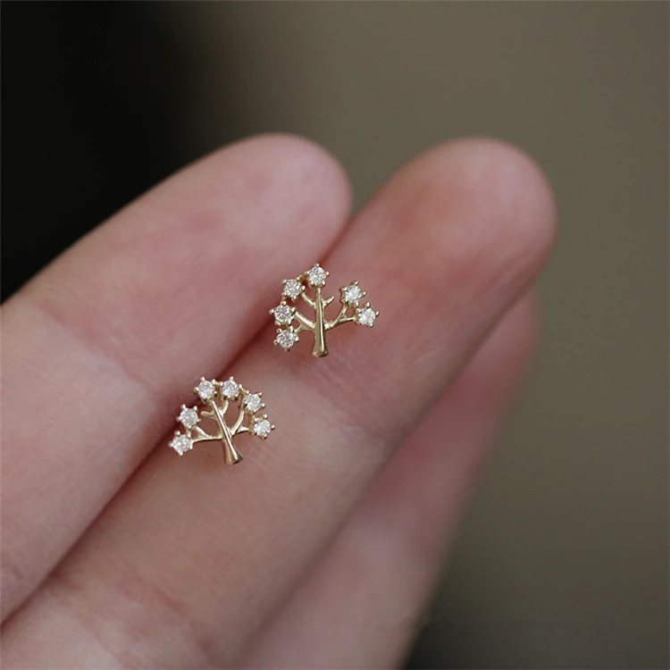 

new design earring gold plating women korean silver zircon tree earrings
