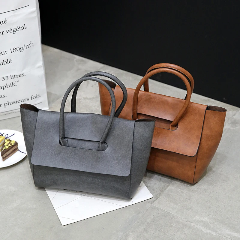 

Women Fashion Solid Color Handbag Large Capacity Single Shoulder Shopping Bag
